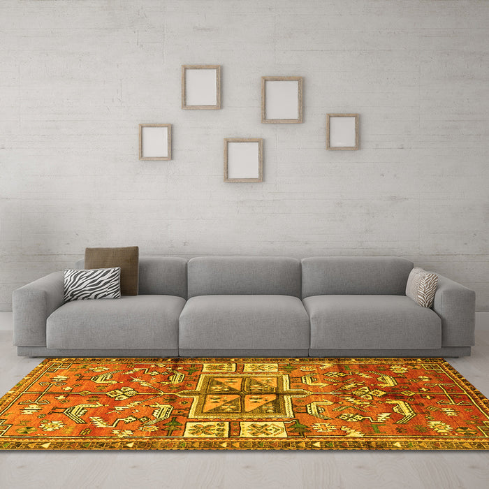 Machine Washable Animal Yellow Traditional Rug in a Living Room, wshtr3927yw