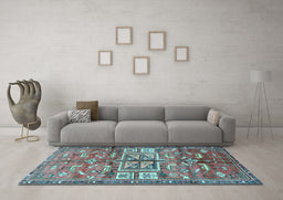 Machine Washable Animal Light Blue Traditional Rug in a Living Room, wshtr3927lblu
