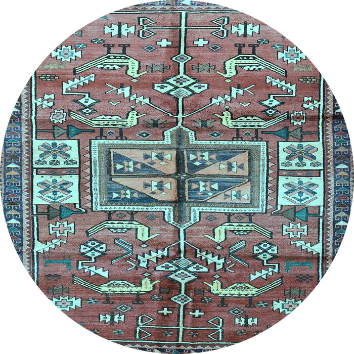 Round Machine Washable Animal Light Blue Traditional Rug, wshtr3927lblu