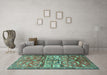 Machine Washable Animal Turquoise Traditional Area Rugs in a Living Room,, wshtr3927turq