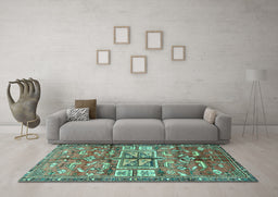 Machine Washable Animal Turquoise Traditional Area Rugs in a Living Room,, wshtr3927turq
