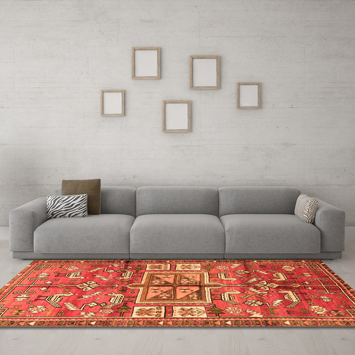 Machine Washable Animal Orange Traditional Area Rugs in a Living Room, wshtr3927org