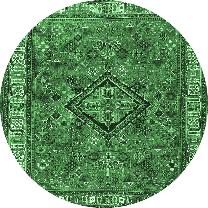 Round Persian Emerald Green Traditional Rug, tr3928emgrn