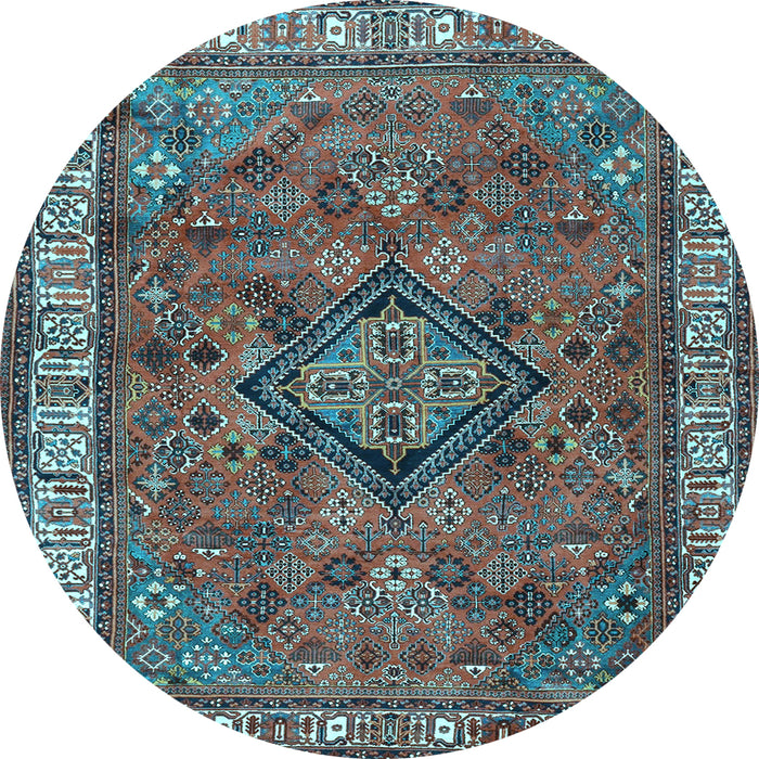 Round Machine Washable Persian Light Blue Traditional Rug, wshtr3928lblu