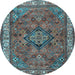 Round Machine Washable Persian Light Blue Traditional Rug, wshtr3928lblu