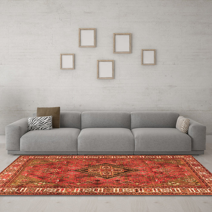 Machine Washable Persian Orange Traditional Area Rugs in a Living Room, wshtr3928org