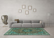 Machine Washable Persian Turquoise Traditional Area Rugs in a Living Room,, wshtr3928turq