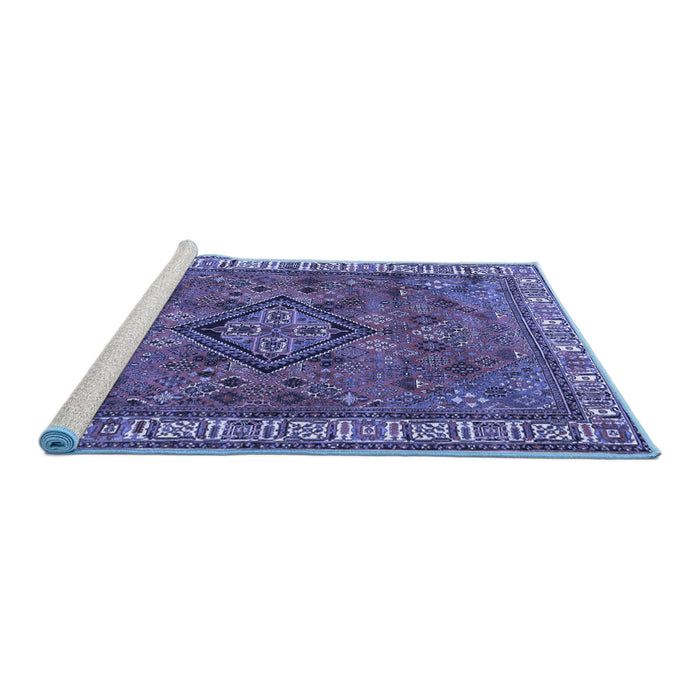 Sideview of Machine Washable Persian Blue Traditional Rug, wshtr3928blu