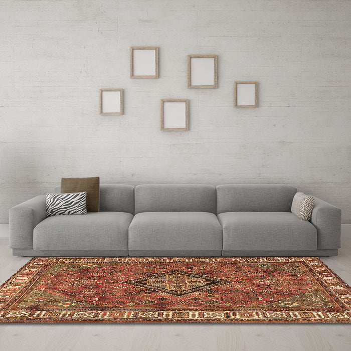 Machine Washable Persian Brown Traditional Rug in a Living Room,, wshtr3928brn