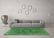 Machine Washable Persian Emerald Green Traditional Area Rugs in a Living Room,, wshtr3928emgrn