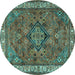 Round Machine Washable Persian Turquoise Traditional Area Rugs, wshtr3928turq