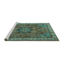 Sideview of Machine Washable Persian Turquoise Traditional Area Rugs, wshtr3928turq