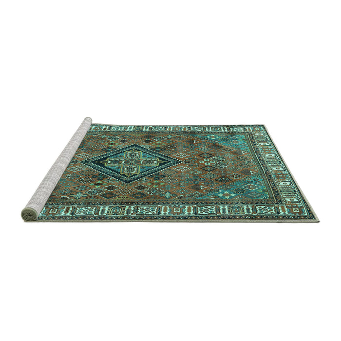 Sideview of Machine Washable Persian Turquoise Traditional Area Rugs, wshtr3928turq