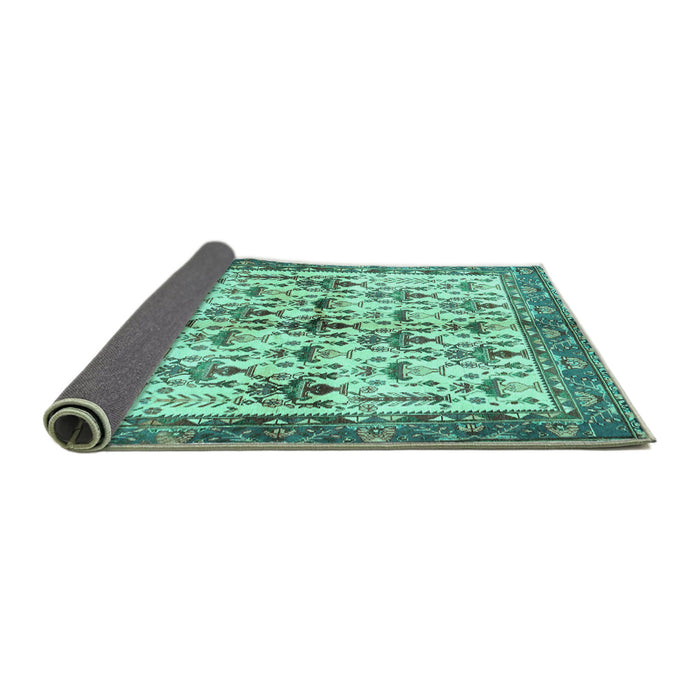 Sideview of Animal Turquoise Traditional Rug, tr3929turq