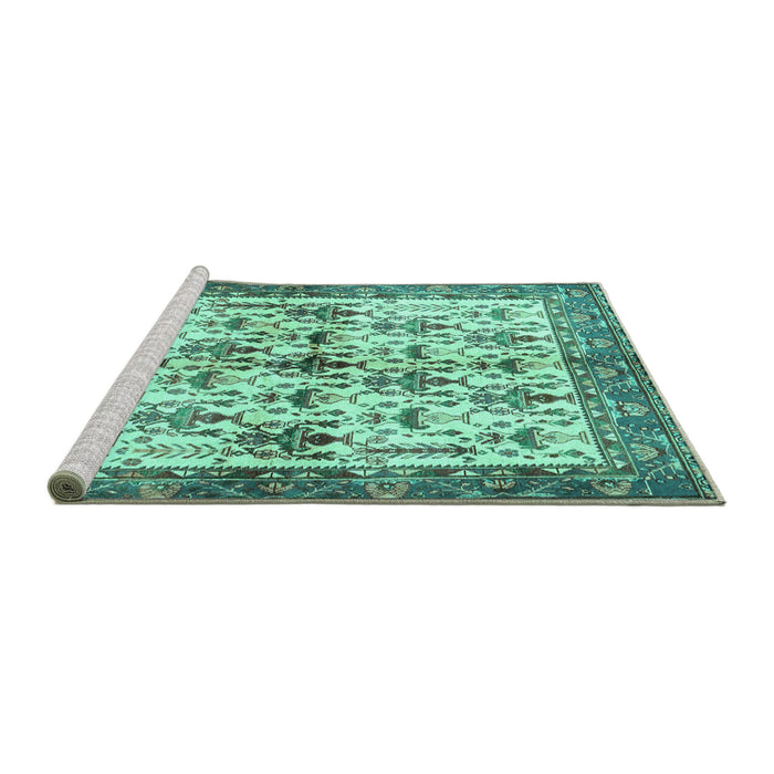 Sideview of Machine Washable Animal Turquoise Traditional Area Rugs, wshtr3929turq
