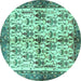 Round Machine Washable Animal Turquoise Traditional Area Rugs, wshtr3929turq