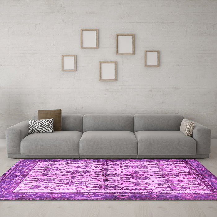 Machine Washable Animal Purple Traditional Area Rugs in a Living Room, wshtr3929pur