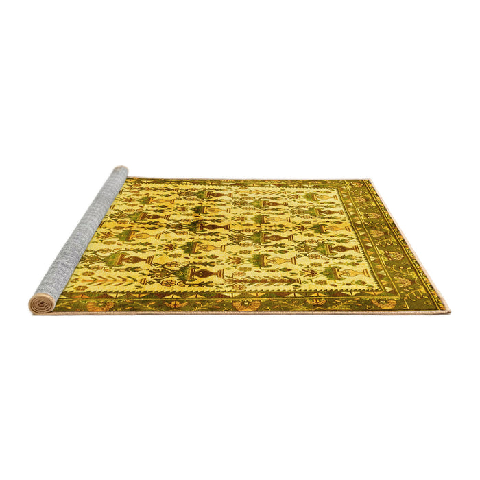 Sideview of Machine Washable Animal Yellow Traditional Rug, wshtr3929yw