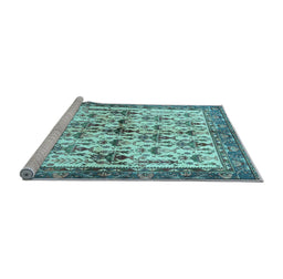 Sideview of Machine Washable Animal Light Blue Traditional Rug, wshtr3929lblu