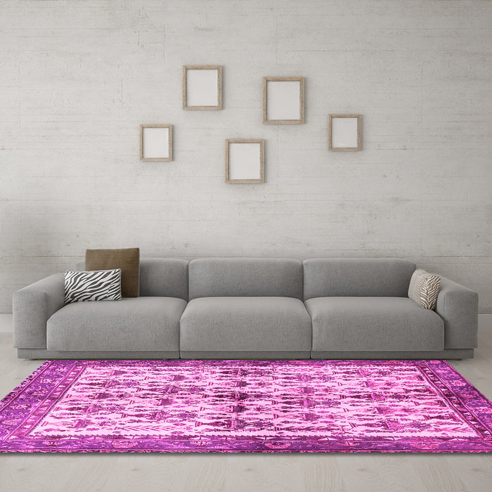 Machine Washable Animal Pink Traditional Rug in a Living Room, wshtr3929pnk