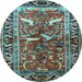 Round Machine Washable Animal Light Blue Traditional Rug, wshtr392lblu