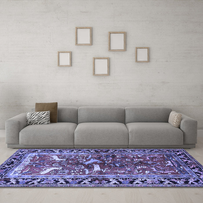 Machine Washable Animal Blue Traditional Rug in a Living Room, wshtr392blu
