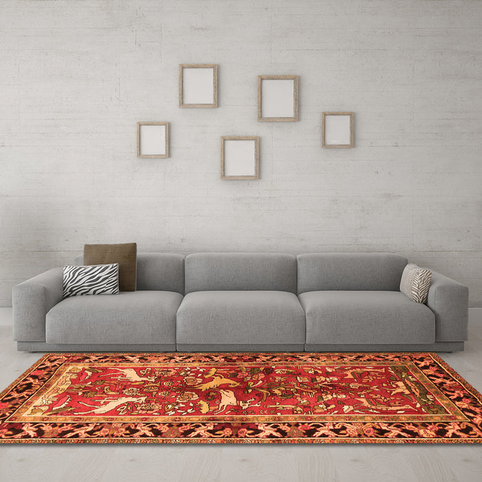 Machine Washable Animal Orange Traditional Area Rugs in a Living Room, wshtr392org