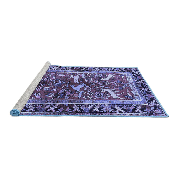 Sideview of Machine Washable Animal Blue Traditional Rug, wshtr392blu