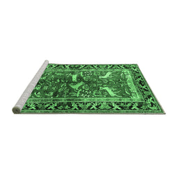 Sideview of Machine Washable Animal Emerald Green Traditional Area Rugs, wshtr392emgrn