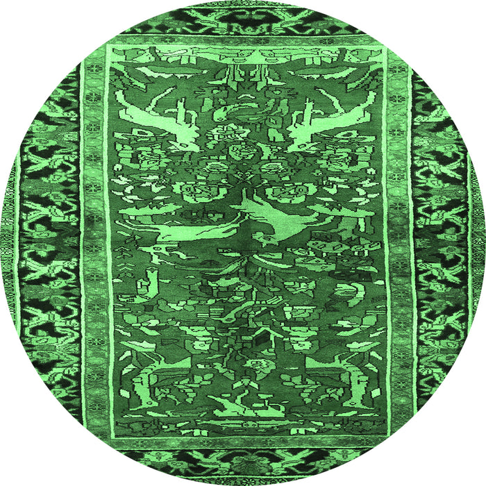 Round Machine Washable Animal Emerald Green Traditional Area Rugs, wshtr392emgrn