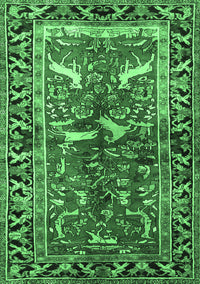 Animal Emerald Green Traditional Rug, tr392emgrn