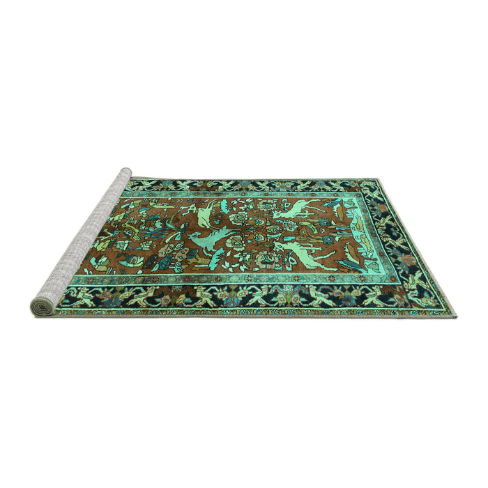 Sideview of Machine Washable Animal Turquoise Traditional Area Rugs, wshtr392turq