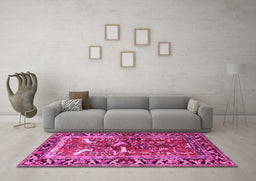 Machine Washable Animal Pink Traditional Rug in a Living Room, wshtr392pnk
