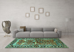 Machine Washable Animal Turquoise Traditional Area Rugs in a Living Room,, wshtr392turq