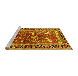 Sideview of Machine Washable Animal Yellow Traditional Rug, wshtr392yw