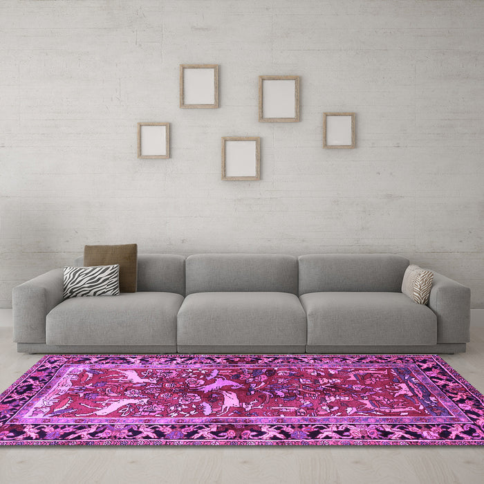 Machine Washable Animal Purple Traditional Area Rugs in a Living Room, wshtr392pur
