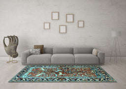Machine Washable Animal Light Blue Traditional Rug in a Living Room, wshtr392lblu