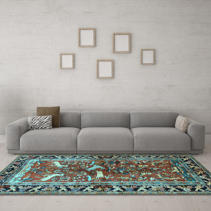 Machine Washable Animal Light Blue Traditional Rug in a Living Room, wshtr392lblu