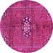 Round Machine Washable Medallion Pink Traditional Rug, wshtr3930pnk