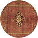 Round Machine Washable Medallion Brown Traditional Rug, wshtr3930brn