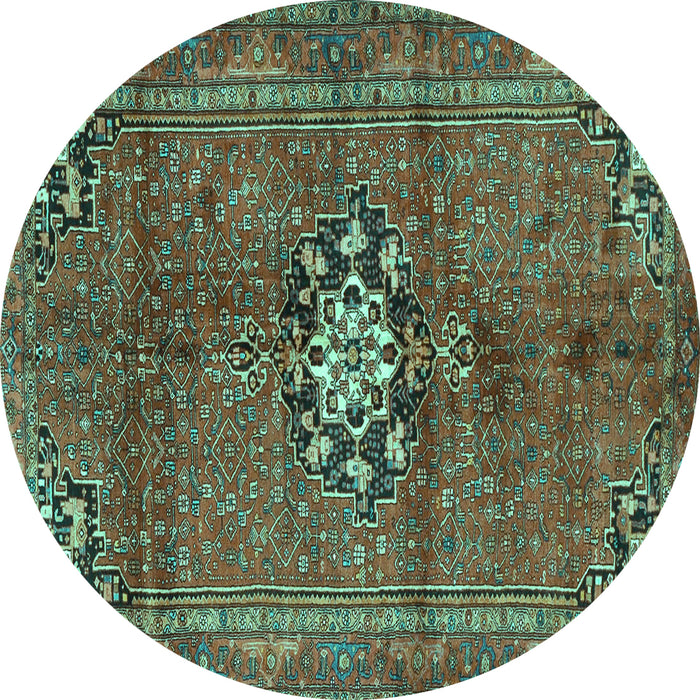 Round Medallion Turquoise Traditional Rug, tr3930turq