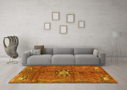 Machine Washable Medallion Yellow Traditional Rug in a Living Room, wshtr3930yw