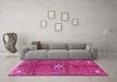 Machine Washable Medallion Pink Traditional Rug in a Living Room, wshtr3930pnk