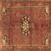 Square Machine Washable Medallion Brown Traditional Rug, wshtr3930brn