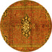 Round Machine Washable Medallion Yellow Traditional Rug, wshtr3930yw