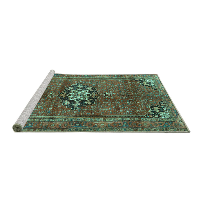 Sideview of Machine Washable Medallion Turquoise Traditional Area Rugs, wshtr3930turq