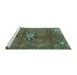 Sideview of Machine Washable Medallion Turquoise Traditional Area Rugs, wshtr3930turq