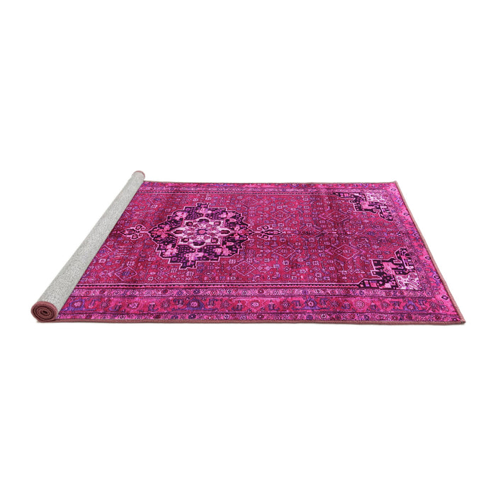 Sideview of Machine Washable Medallion Pink Traditional Rug, wshtr3930pnk