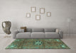 Machine Washable Medallion Turquoise Traditional Area Rugs in a Living Room,, wshtr3930turq