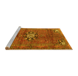 Sideview of Machine Washable Medallion Yellow Traditional Rug, wshtr3930yw